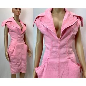 90s/00s Avant Gardé Bubblegum Pink Denim Fitted Dress By Diesel